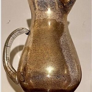Gorgeous mid-century modern gold flecked speckled hand-blown glass pitcher